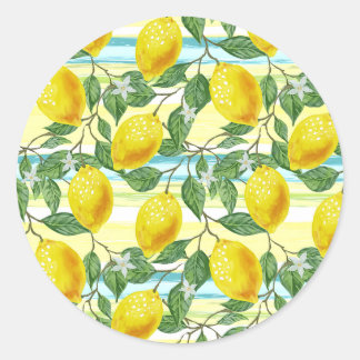 Sticker Rond Cuisine méditerranéenne Motif d'art du citron d'ét