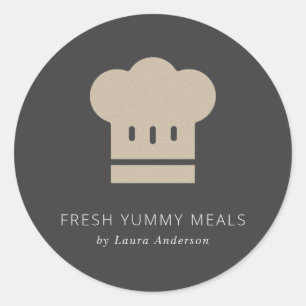 Sticker Rond Cuisine minimaliste Rustique Noir Kraft Chef Casqu