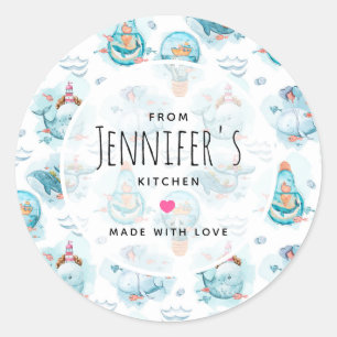 Sticker Rond Cuisine Motif d'aquarelle pour les baleines nautiq