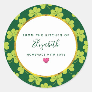 Sticker Rond Cuisine Motif de Shamrock de Clover vert