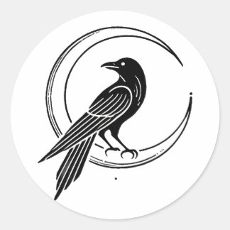 Sticker Rond Cuisine noir corbeau et lune ligne art