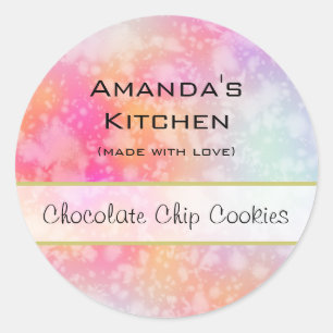 Sticker Rond Cuisine rose et orange Abstraite aquarelle