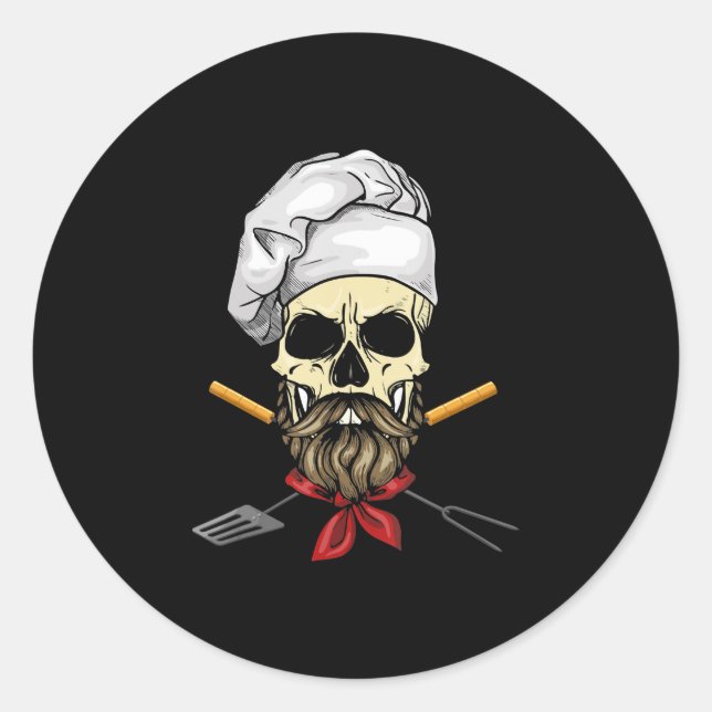 Sticker Rond Cuisiner Grill Master Chef Crâne visage Halloween  (Devant)
