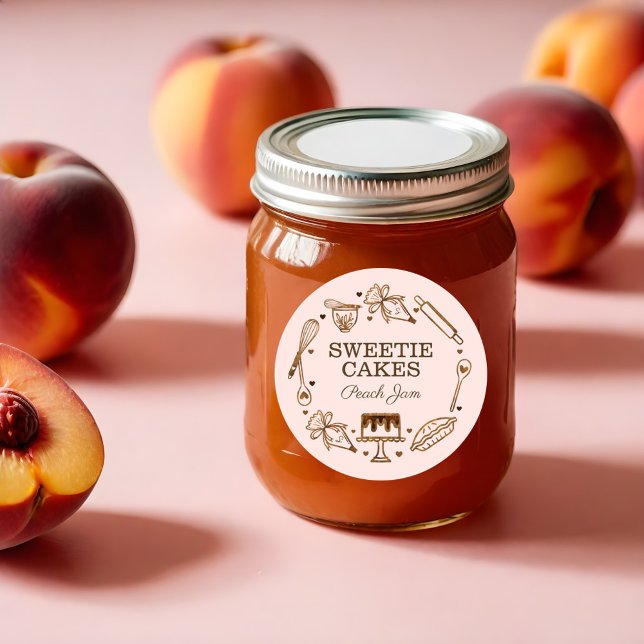 Sticker Rond Cuisson et Cuisine Ustensile de bois Texture de gr (Baking & Cooking Utensil Woodgrain Texture Jar Cla Classic Round Sticker)