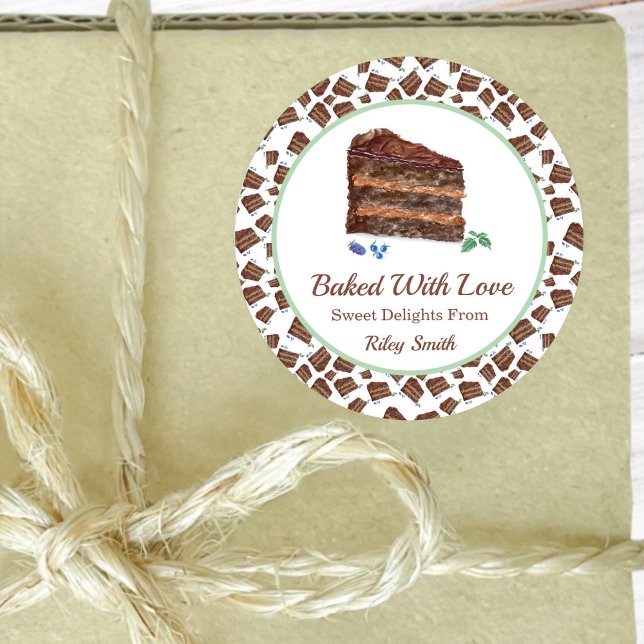Sticker Rond Cuit Avec Amour Aquarelle Chocolat Nom Du Gâteau (Créateur téléchargé)