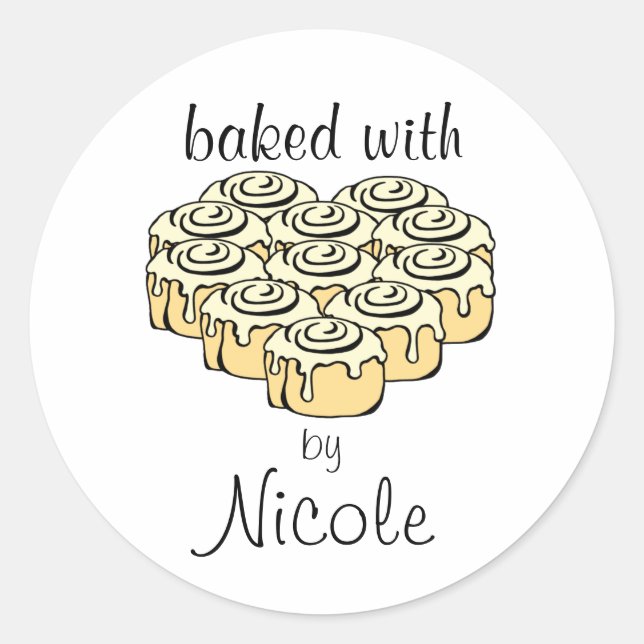 Sticker Rond Cuit Avec Amour Cinnamon Roll Coeur Personnalisé (Devant)
