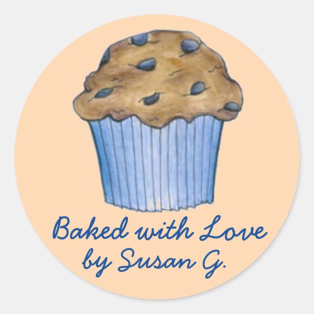 Sticker Rond Cuit avec amour Customisé Blueberry Muffin Aliment (Devant)