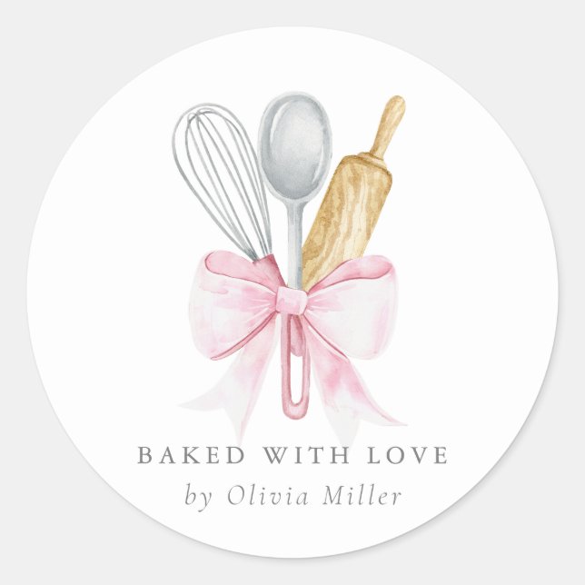 Sticker Rond Cuit Avec Amour Élégant Bow Rose Personnalisé (Devant)