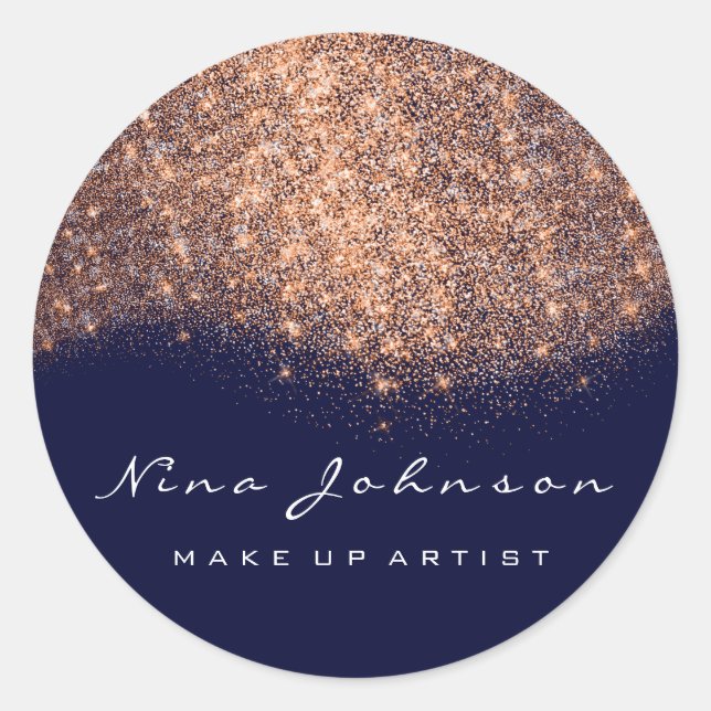 Sticker Rond Cuivre bleu marine Rose Parties scintillant maquil (Devant)