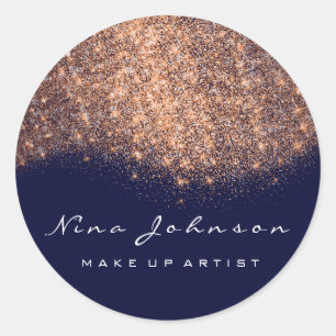 Sticker Rond Cuivre bleu marine Rose Parties scintillant maquil