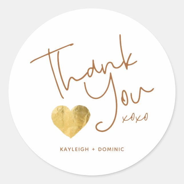 Sticker Rond Cuivre et coeur d'or en Merci personnalisé (Devant)
