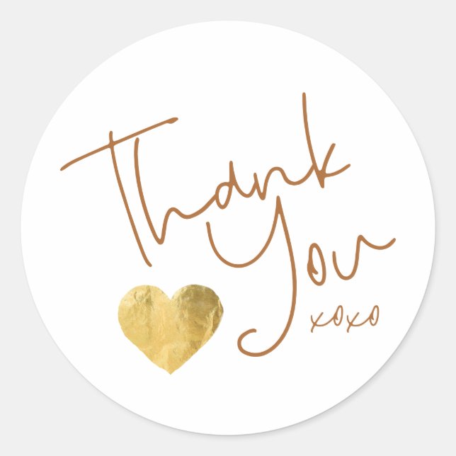 Sticker Rond Cuivre simple Merci + Coeur d'or Écrit (Devant)