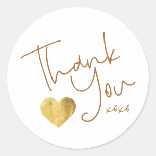 Sticker Rond Cuivre simple Merci + Coeur d'or Écrit