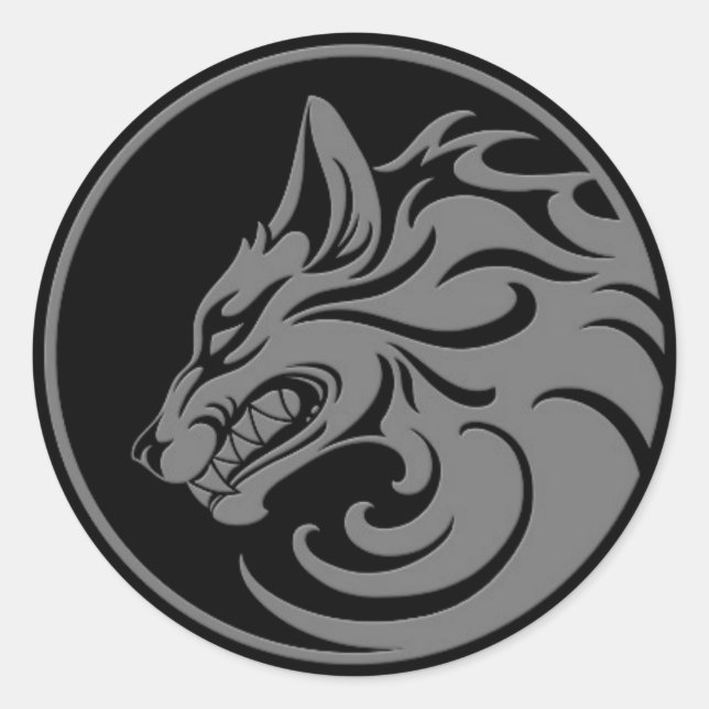 Sticker Rond Cultiver le cercle gris et le loup noir (Devant)