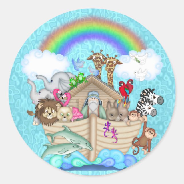 STICKER ROND CUPCAGE À ARCHE NOAHS TOPPER POUR BABY SHOWER (Devant)
