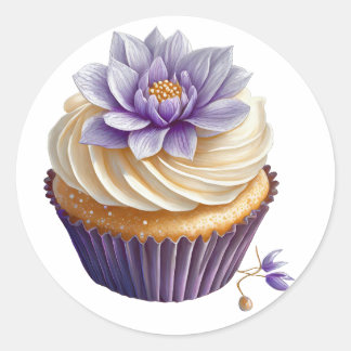 Sticker Rond cupcake à la crème violette avec anniversaire de f