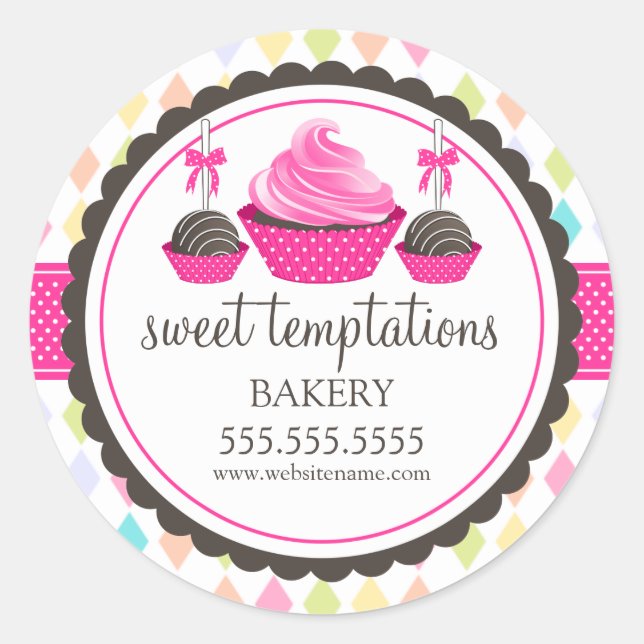 Sticker Rond Cupcake and Cake Pops Festive Boulangerie Boîte Se (Devant)