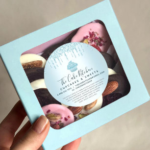 Sticker Rond Cupcake Bakery Chef Turquoise Parties scintillant 