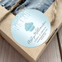 Sticker Rond Cupcake Bakery Chef Turquoise Parties scintillant 