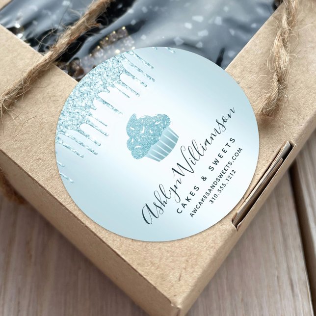 Sticker Rond Cupcake Bakery Chef Turquoise Parties scintillant  (Créateur téléchargé)