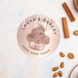 Sticker Rond Cupcake Bakery Pastry Chef Glitter Drips Rose Gold