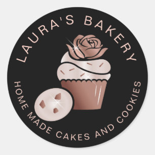Sticker Rond Cupcake Bakery Pastry Chef Glitter Drips Rose Gold