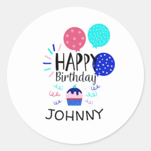 Sticker Rond Cupcake & Balloons Joyeux texte d'anniversaire -