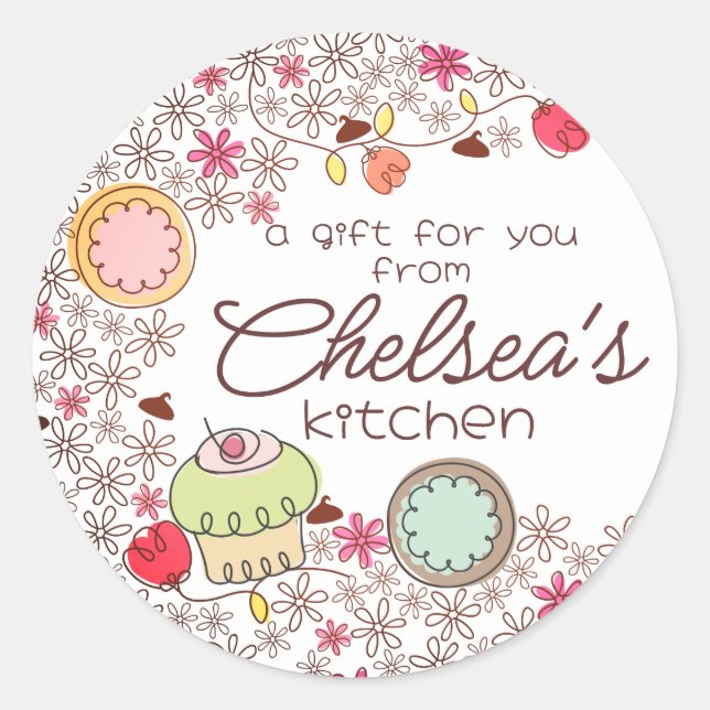 Sticker Rond Cupcake biscuit à la fleur boulangerie fait maison (Devant)