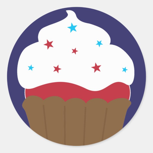 Sticker Rond Cupcake blanc rouge et bleu (Devant)