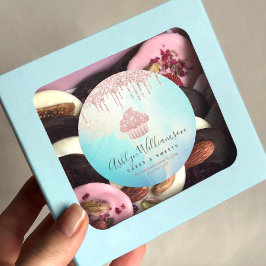 Sticker Rond Cupcake Boulangerie Rose Parties scintillant or go