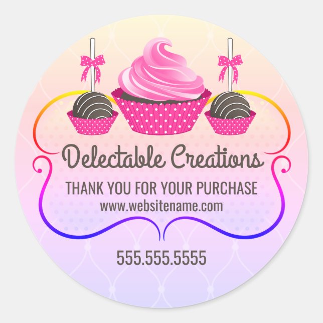Sticker Rond Cupcake Cake Pops Rainbow Dessert Boulangerie Boît (Devant)