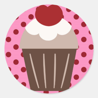 Sticker Rond Cupcake cerise au chocolat KRW
