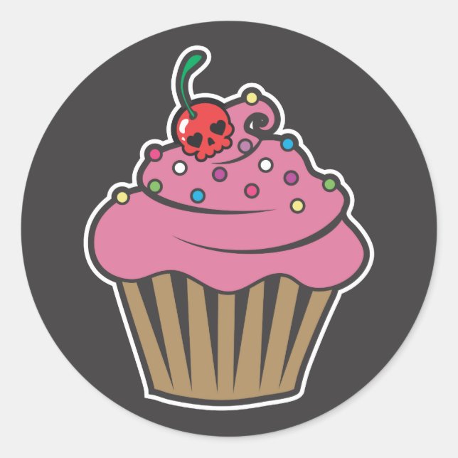 Sticker Rond Cupcake cerise de poison (Devant)