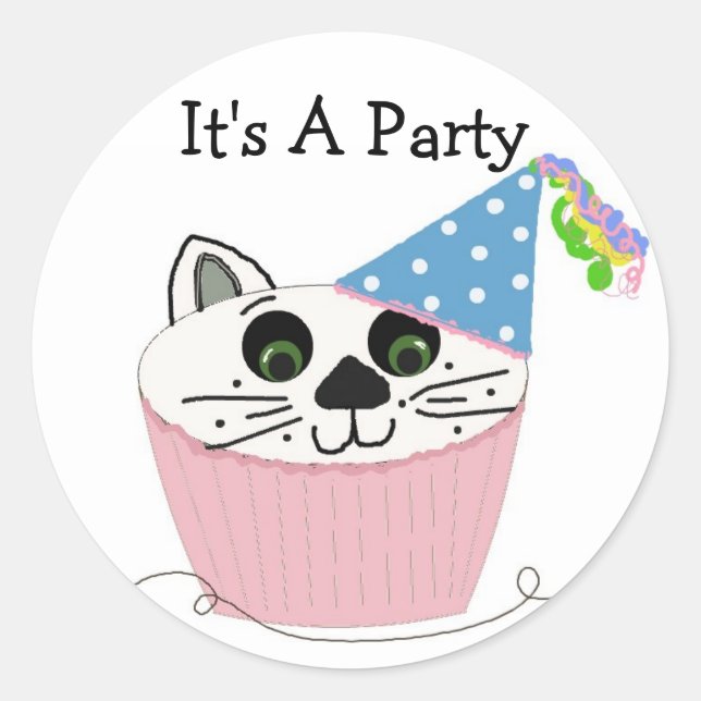 Sticker Rond Cupcake Chat Anniversaire Dit (Devant)