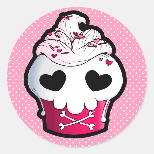 Sticker Rond Cupcake crâne rose (Devant)