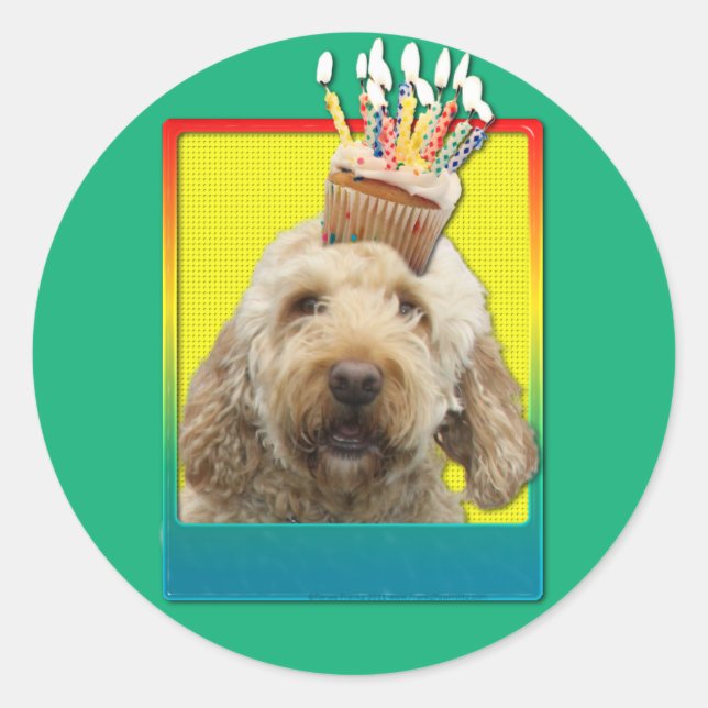 Sticker Rond Cupcake d'anniversaire - GoldenDoodle (Devant)