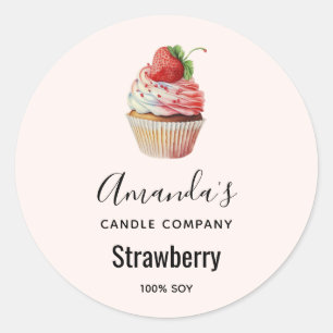 Sticker Rond Cupcake de fraises Sucré Dessert Bougie Business
