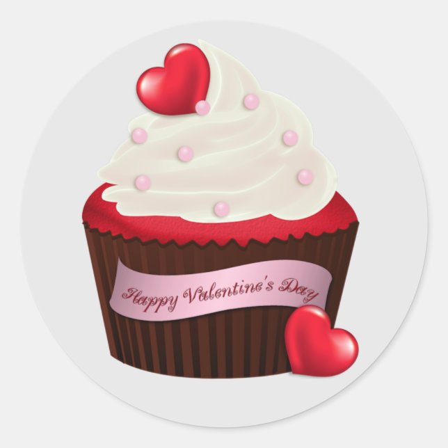 Sticker Rond Cupcake de la Saint-Valentin Animée (Devant)