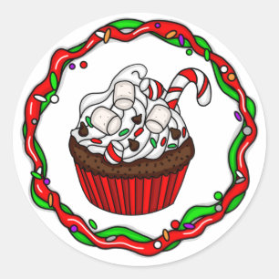 Sticker Rond Cupcake de Noël avec Sucre de canne