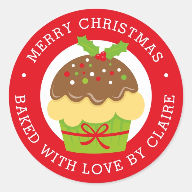 Sticker Rond Cupcake de Noël Cuisine à domicile personnalisée (Devant)