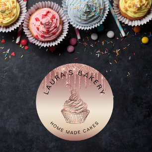 Sticker Rond Cupcake Home Bakery Rustic Vintage