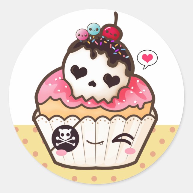 Sticker Rond cupcake Kawaii (Devant)