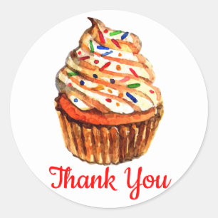 Sticker Rond Cupcake Merci Red Wedding Party Cupcakes