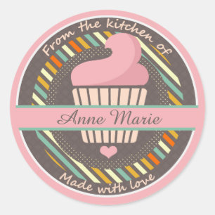 Sticker Rond Cupcake Personnalisé Fait Avec Amour