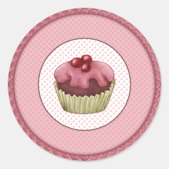 Sticker Rond Cupcake rose (Devant)