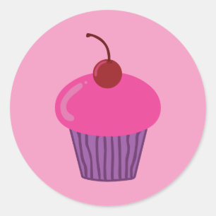 Sticker Rond Cupcake rose