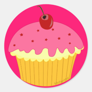 Sticker Rond Cupcake rose