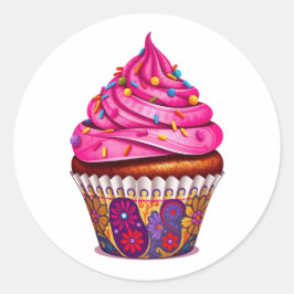 Sticker Rond Cupcake rose