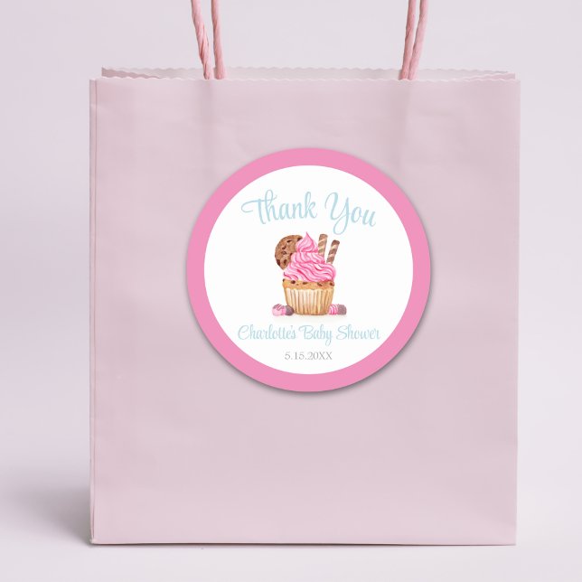 Sticker Rond Cupcake Rose Aquarelle Au Merci Chocolé (Créateur téléchargé)