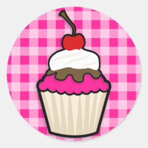 Sticker Rond Cupcake rose chaud